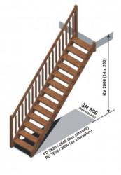 Typové schody přímé DUHA D 800/2800 se zábradlím dřevěným schéma