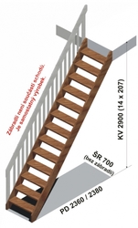 Typové schody přímé PROUD 700/2900, zábradlí Proud D schéma